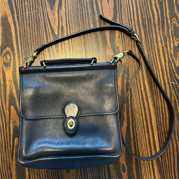 Vintage Coach Black Leather Satchel Shoulder Bag